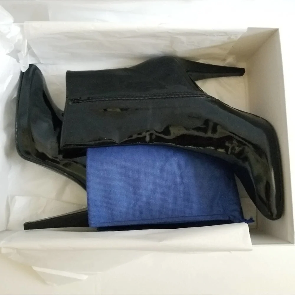 Stuart Weitzman Patent Leather Black Ankle Boots Size 40 - Picture 3 of 11